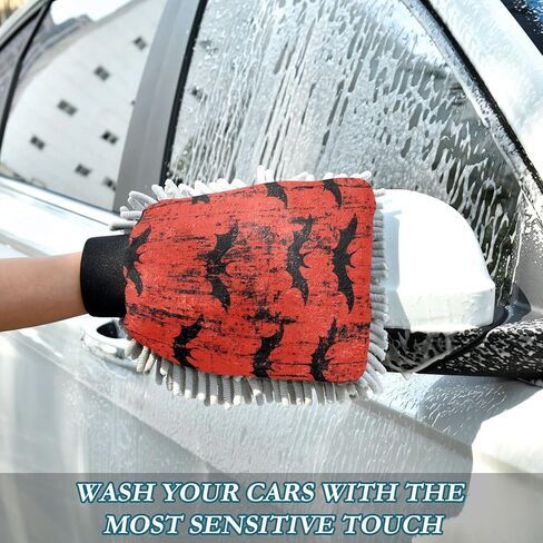 AIXIWAWA Bats Red Print Car Wash Mit قفاز غسيل مقاوم للخدش وماص للماء، 2 عبوة كبيرة in Kuwait