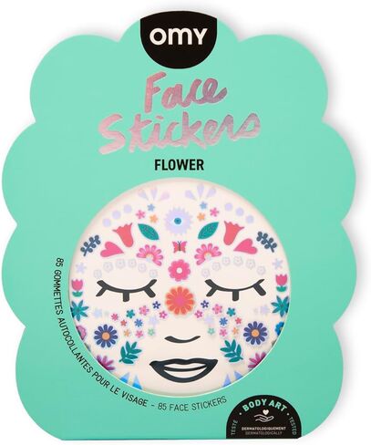 Omy Flower Face Stickers | Express Your Style with 85 Fluorescent, Repositionable Stickers | Skin-Safe and Dermatologically Tested | Fun and Creative Looks for All Ages in Saudi Arabia