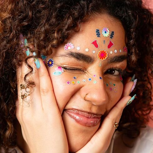 Omy Flower Face Stickers | Express Your Style with 85 Fluorescent, Repositionable Stickers | Skin-Safe and Dermatologically Tested | Fun and Creative Looks for All Ages in Saudi Arabia