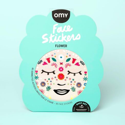 Omy Flower Face Stickers | Express Your Style with 85 Fluorescent, Repositionable Stickers | Skin-Safe and Dermatologically Tested | Fun and Creative Looks for All Ages in Saudi Arabia