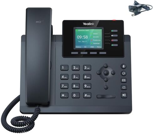 هاتف Yealink SIP-T34W WiFi IP - يتضمن محول الطاقة - 4 حسابات VoIP. شاشة ملونة مقاس 2.4 بوصة. Dual-Port Gigabit Ethernet، 802.3af PoE، (SIP-T34W-PSU) (متجدد)، أسود in Kuwait