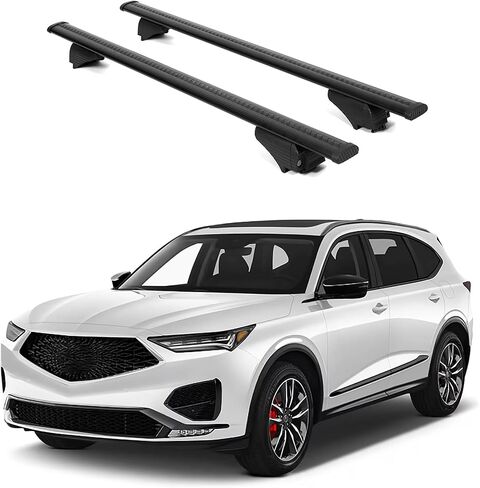 قضبان متقاطعة لحامل السقف ERKUL لـ Acura MDX 2022-2026 | قضبان متقاطعة من الألومنيوم مع قفل مضاد للسرقة على السطح | متوافق مع فلوش ريلز - أسود in Kuwait