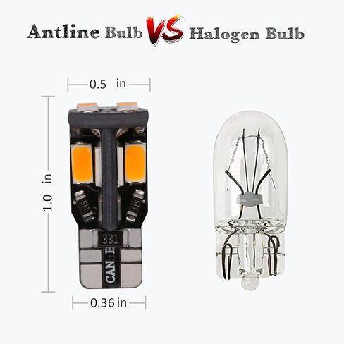 Antline 194 168 2825 T10 W5W لمبة LED خالية من الأخطاء باللون الأصفر الكهرماني، فائقة السطوع 300 لومن 10-SMD 5730 شرائح LED لمبات LED لخريطة القبة الداخلية وأضواء لوحة الترخيص، حزمة من 10 in Kuwait