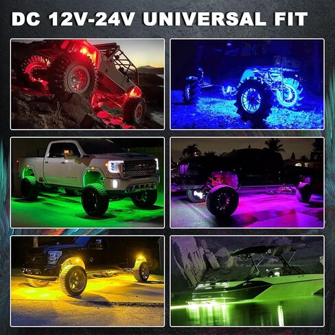 RGB Rock Lights for Trucks Jeep UTV ATV SUV, 8pcs Multi Color Bluetooth APP/Remote Control Underglow Neon Lights with Music Mode, Aluminum Housing, IP68 Waterproof in Kuwait