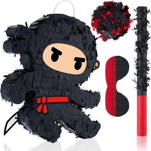 Karate Ninja Piñata Ninja Birthday Party Supplies with Piñata Stick Confetti and Blindfold, Warrior Birthday Party Decor for Adults Game Black(17 x 11.6 x 3 Inch,Trendy Style) in Saudi Arabia