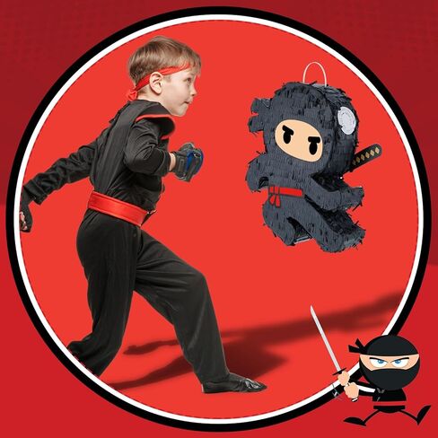 Karate Ninja Piñata Ninja Birthday Party Supplies with Piñata Stick Confetti and Blindfold, Warrior Birthday Party Decor for Adults Game Black(17 x 11.6 x 3 Inch,Trendy Style) in Saudi Arabia