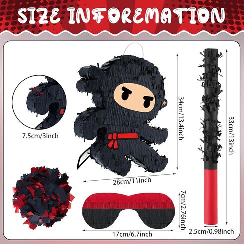 Karate Ninja Piñata Ninja Birthday Party Supplies with Piñata Stick Confetti and Blindfold, Warrior Birthday Party Decor for Adults Game Black(17 x 11.6 x 3 Inch,Trendy Style) in Saudi Arabia
