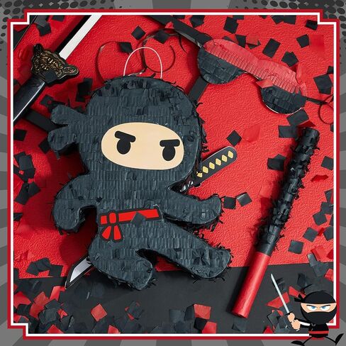 Karate Ninja Piñata Ninja Birthday Party Supplies with Piñata Stick Confetti and Blindfold, Warrior Birthday Party Decor for Adults Game Black(17 x 11.6 x 3 Inch,Trendy Style) in Saudi Arabia