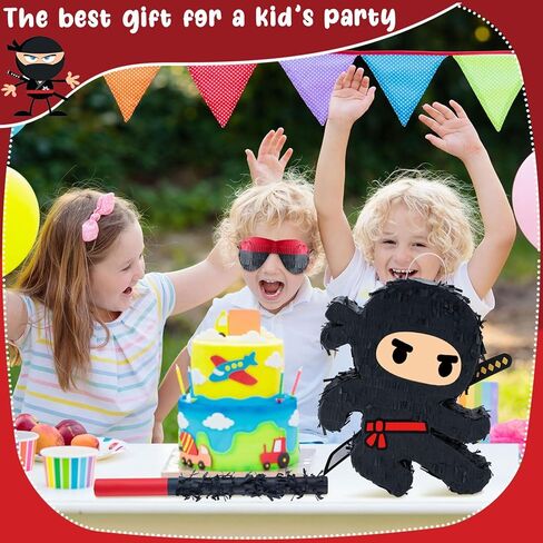 Karate Ninja Piñata Ninja Birthday Party Supplies with Piñata Stick Confetti and Blindfold, Warrior Birthday Party Decor for Adults Game Black(17 x 11.6 x 3 Inch,Trendy Style) in Saudi Arabia