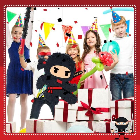Karate Ninja Piñata Ninja Birthday Party Supplies with Piñata Stick Confetti and Blindfold, Warrior Birthday Party Decor for Adults Game Black(17 x 11.6 x 3 Inch,Trendy Style) in Saudi Arabia