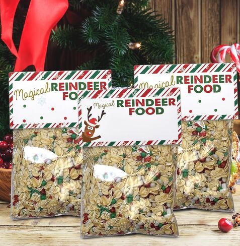 Gift Boutique 100 Count Magic Christmas Reindeer Food Treat Bag Toppers for Kids Holiday Xmas Party Favor Supplies Gift Tag Labels Cards Wrapping Baking Candy in Saudi Arabia