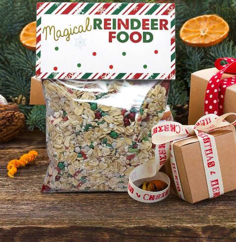 Gift Boutique 100 Count Magic Christmas Reindeer Food Treat Bag Toppers for Kids Holiday Xmas Party Favor Supplies Gift Tag Labels Cards Wrapping Baking Candy in Saudi Arabia