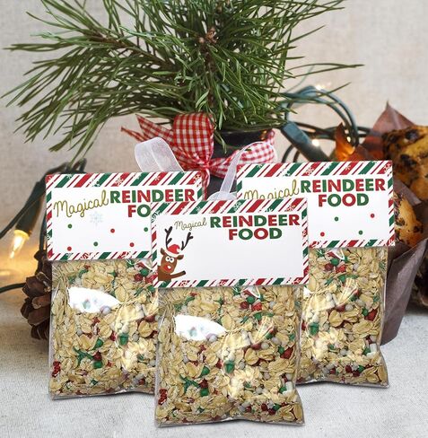 Gift Boutique 100 Count Magic Christmas Reindeer Food Treat Bag Toppers for Kids Holiday Xmas Party Favor Supplies Gift Tag Labels Cards Wrapping Baking Candy in Saudi Arabia
