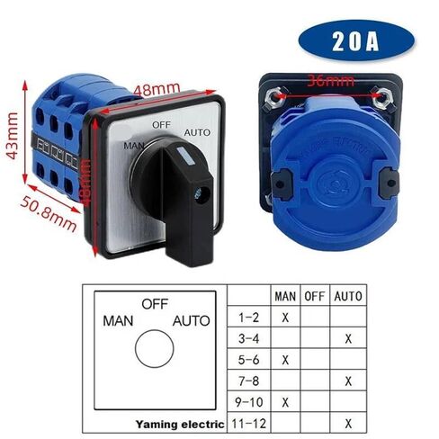 LW26-20 Electric 2/3/4/6/7 Position Silver Contact 20A 660V 3 Poles Control Rotary Changeover Cam Switch LW28-20 YMW26-20/3(AUTO-Off-Man) in Saudi Arabia