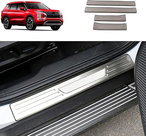 Entry Guards Cover Compatible with Mitsubishi New Outlander 2022 2023 2024 2025 2026 Outer Door Sills Scuff Plate Trim Interior Car Accessories Stainless Steel 4PC(Silver) in Saudi Arabia