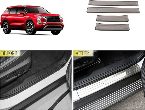 Entry Guards Cover Compatible with Mitsubishi New Outlander 2022 2023 2024 2025 2026 Outer Door Sills Scuff Plate Trim Interior Car Accessories Stainless Steel 4PC(Silver) in Saudi Arabia