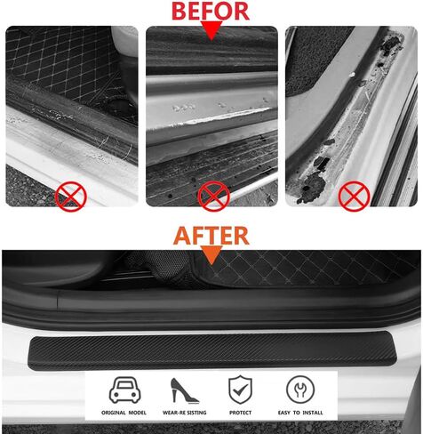 4PCS Car Door Sill Protector for Trail Sport Carbon Fiber Automotive Door Entry Guard Anti-Scratch Accessories Threshold Protective Film Decoration - Orange red in Saudi Arabia
