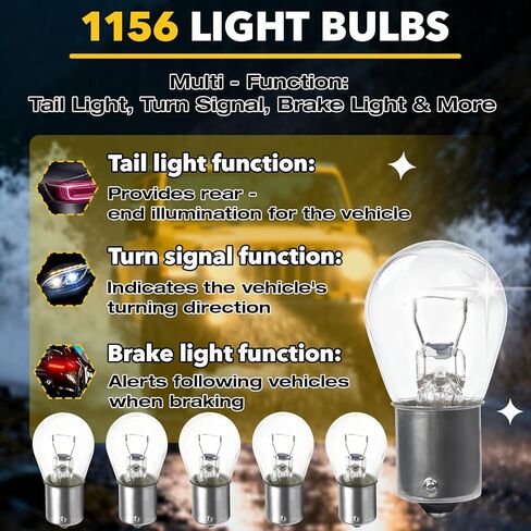 20-Pack 1156 Bulbs P21W S25, Compatible with 7506 1141 1156LL 1141LL 1295, 12V BA15S Single Contact. High Brightness Waterproof Halogen Bulbs for Car Brake/Turn Signal, Fit Cars, RVs, Trucks, SUVs in Kuwait