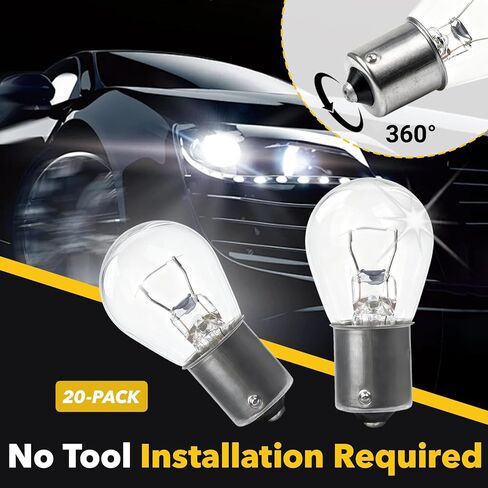 20-Pack 1156 Bulbs P21W S25, Compatible with 7506 1141 1156LL 1141LL 1295, 12V BA15S Single Contact. High Brightness Waterproof Halogen Bulbs for Car Brake/Turn Signal, Fit Cars, RVs, Trucks, SUVs in Kuwait