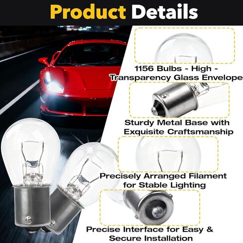 20-Pack 1156 Bulbs P21W S25, Compatible with 7506 1141 1156LL 1141LL 1295, 12V BA15S Single Contact. High Brightness Waterproof Halogen Bulbs for Car Brake/Turn Signal, Fit Cars, RVs, Trucks, SUVs in Kuwait