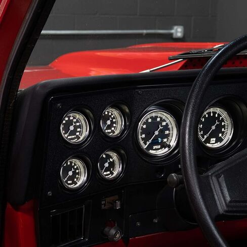 GlowShift Vintage 6-Gauge Cluster Package Fits Chevy C10 1973-1987 - Classic Black Speedometer, Tachometer, Oil Pressure, Water Coolant Temp, Fuel Level & Volt Gauges - Direct Fit Dash Panel Pod in Saudi Arabia