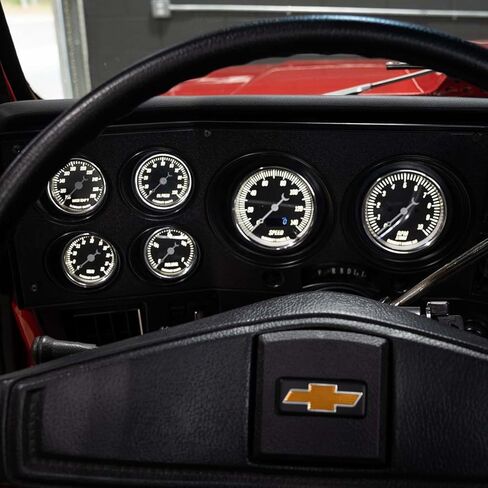 GlowShift Vintage 6-Gauge Cluster Package Fits Chevy C10 1973-1987 - Classic Black Speedometer, Tachometer, Oil Pressure, Water Coolant Temp, Fuel Level & Volt Gauges - Direct Fit Dash Panel Pod in Saudi Arabia