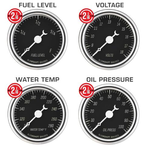 GlowShift Vintage 6-Gauge Cluster Package Fits Chevy C10 1973-1987 - Classic Black Speedometer, Tachometer, Oil Pressure, Water Coolant Temp, Fuel Level & Volt Gauges - Direct Fit Dash Panel Pod in Saudi Arabia