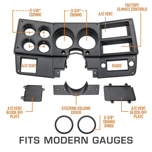 GlowShift Vintage 6-Gauge Cluster Package Fits Chevy C10 1973-1987 - Classic Black Speedometer, Tachometer, Oil Pressure, Water Coolant Temp, Fuel Level & Volt Gauges - Direct Fit Dash Panel Pod in Saudi Arabia