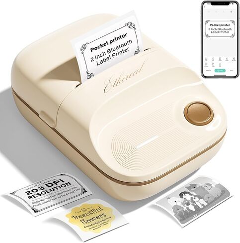 2 Inch Bluetooth Thermal Label Maker Machine - Inkless Portable Label Printer w/ App | 50x30mm Adhesive Labels for Jar, Price, Address & Mailing | Home, Kitchen, Office, School Organization (White) in Saudi Arabia