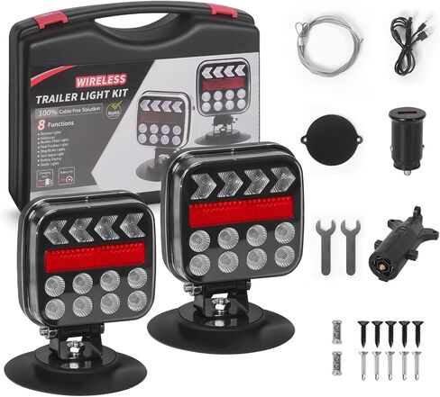 Rechargeable Wireless Trailer Lights, Waterproof Magnetic Trailer Lights Portable LED Wireless Tow Lights for RV Trucks Boat Camper Caravan with Reflectors Turn Signal Position Stop License Plate in Saudi Arabia