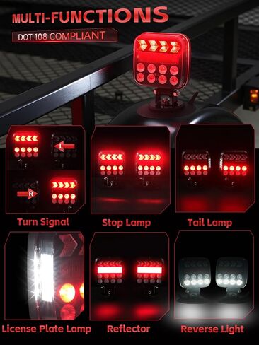 Rechargeable Wireless Trailer Lights, Waterproof Magnetic Trailer Lights Portable LED Wireless Tow Lights for RV Trucks Boat Camper Caravan with Reflectors Turn Signal Position Stop License Plate in Saudi Arabia