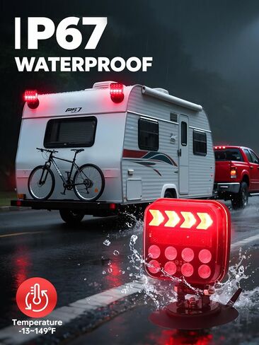 Rechargeable Wireless Trailer Lights, Waterproof Magnetic Trailer Lights Portable LED Wireless Tow Lights for RV Trucks Boat Camper Caravan with Reflectors Turn Signal Position Stop License Plate in Saudi Arabia
