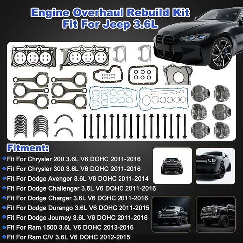 3.6 Pentastar Rebuild Kit w/Connecting Rods & Piston Kit Bearings Bolts Fit for Jeep Wrangler Chrysler 200 Dodge Ram 1500 3.6L V6 2011-2016 5184347AG 5184347AH 5184128AE in Saudi Arabia