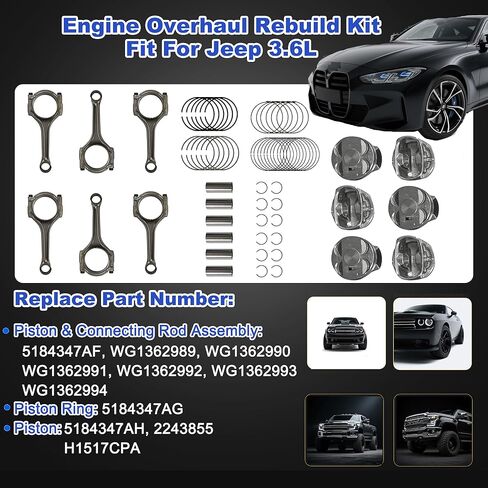 3.6 Pentastar Rebuild Kit w/Connecting Rods & Piston Kit Bearings Bolts Fit for Jeep Wrangler Chrysler 200 Dodge Ram 1500 3.6L V6 2011-2016 5184347AG 5184347AH 5184128AE in Saudi Arabia