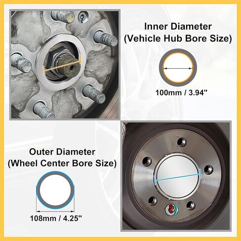 4pcs OD 108mm to ID 100mm Aluminum Alloy Car Hub Centric Rings Wheel Bore Center Spacer Auto Replacement Parts in Saudi Arabia