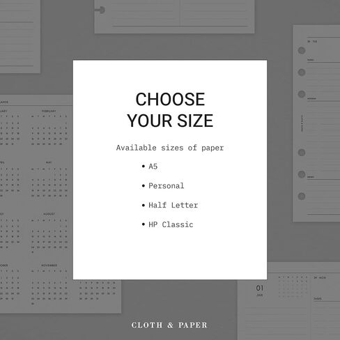 Cloth & Paper 2026 Year Overview Planner Inserts | Personal Size 3.75 x 6.75 Inches | 6 Ring Punched Refills | Monthly + Quarterly Planning | Goals, Notes, Mini Calendars | Thick Heavyweight Paper in Kuwait