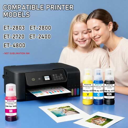 Compatible for 522 Ink Refill Bottles High Capacity Replacement, use for ET2800, ET2400, ET4800, ET2803, ET2720 Printers, Dye Based Ink Print Clear - 400mL BK/C/M/Y (Not Sublimation Ink) in Saudi Arabia