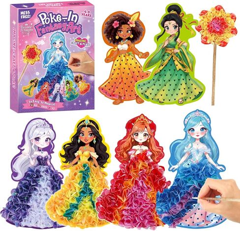 Poke-In Craft Set by TwinkleCharm | 6 Fantasy Heroine Craft Art Kit for Girls Ages 4–9 | Mess-Free DIY Art & Play Set | Creative Pretend Play Activity for Kids | Screen-Free Fun for Imaginative Play in Saudi Arabia