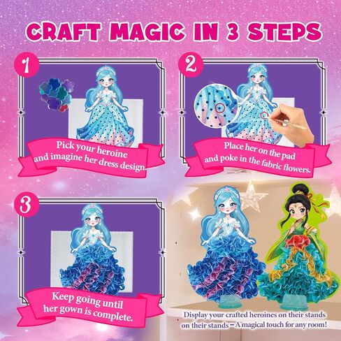 Poke-In Craft Set by TwinkleCharm | 6 Fantasy Heroine Craft Art Kit for Girls Ages 4–9 | Mess-Free DIY Art & Play Set | Creative Pretend Play Activity for Kids | Screen-Free Fun for Imaginative Play in Saudi Arabia