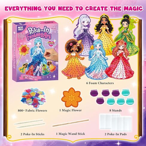 Poke-In Craft Set by TwinkleCharm | 6 Fantasy Heroine Craft Art Kit for Girls Ages 4–9 | Mess-Free DIY Art & Play Set | Creative Pretend Play Activity for Kids | Screen-Free Fun for Imaginative Play in Saudi Arabia