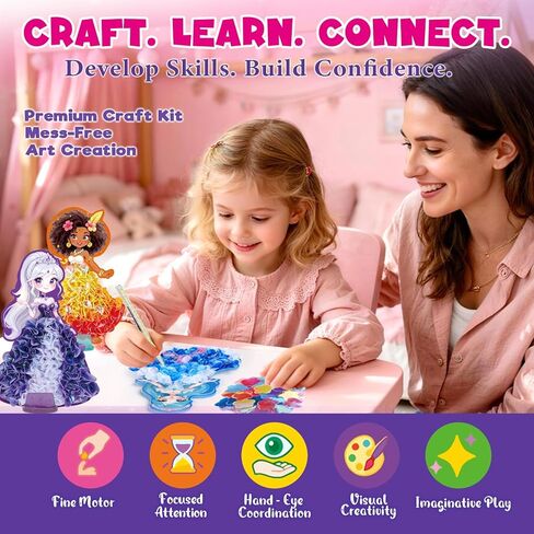 Poke-In Craft Set by TwinkleCharm | 6 Fantasy Heroine Craft Art Kit for Girls Ages 4–9 | Mess-Free DIY Art & Play Set | Creative Pretend Play Activity for Kids | Screen-Free Fun for Imaginative Play in Saudi Arabia