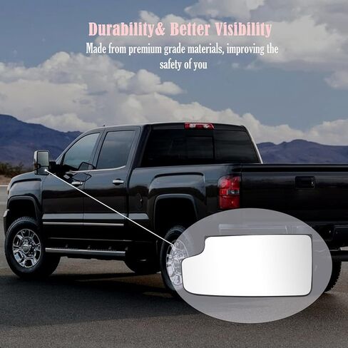 زجاج مرآة السحب الجانبي للسائق، زجاج مرآة مُسخن مع حامل خلفي لسيارة Chevy Silverado 1500 2014-2017، Silverado 2500 3500 2015-2017، زجاج مرآة مُسخن محدب سفلي يسار 23444114 in Kuwait