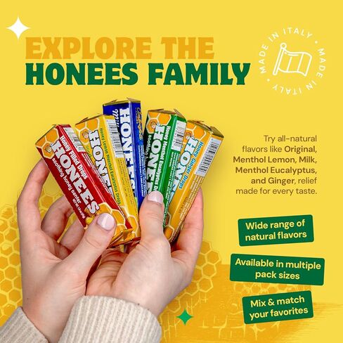 قطرات الحلق المهدئة بالعسل والزنجبيل من هونيز، 12 قطعة، مركز العسل المهدئ، مصنوع من الزنجبيل الحقيقي in Kuwait