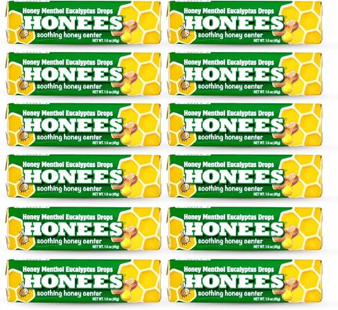قطرات الحلق المهدئة بالعسل والزنجبيل من هونيز، 12 قطعة، مركز العسل المهدئ، مصنوع من الزنجبيل الحقيقي in Kuwait
