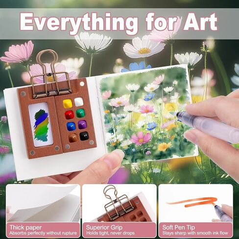 مجموعة ألوان مائية صغيرة، مجموعة سفر صغيرة من لوحة الطلاء الصغيرة، مجموعة سفر محمولة للجيب للفنانين بألوان مائية مع 24 لونًا، دفتر رسم، قلم ألوان مائية، 15 صندوق طلاء شبكي للرسامين والفنانين in Kuwait