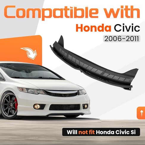 Windshield Wiper Cowl Panel Compatible with 2006-2011 Honda Civic Excluded Si, Replacement for 74200SNAA00 Air Inlet Window Cover Cowl Top Front Center Textured Black Plastic PP in Saudi Arabia