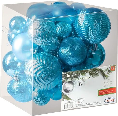 Prextex Christmas Tree Ornaments - Blue Christmas Ball Ornaments Set for Christmas, Holiday, Wreath & Party Decorations (36 pcs - Small, Medium, Large) Shatterproof in Kuwait