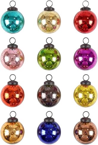Serene Spaces Living 12pcs Multicolor Mercury Glass Ornament Set, Christmas Decorations, 2" Diameter in Saudi Arabia