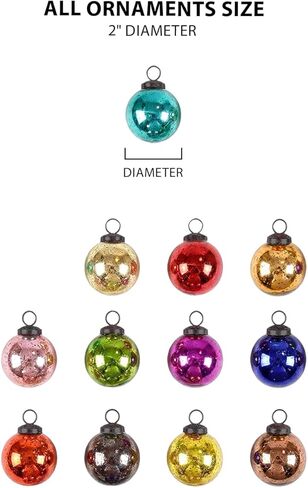 Serene Spaces Living 12pcs Multicolor Mercury Glass Ornament Set, Christmas Decorations, 2" Diameter in Saudi Arabia