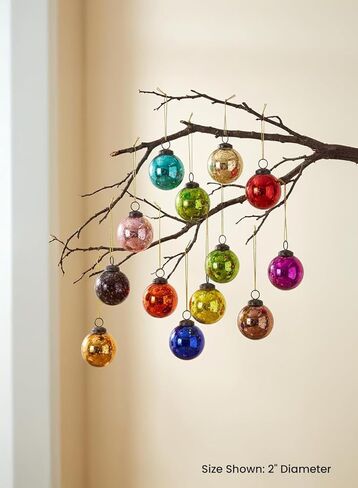 Serene Spaces Living 12pcs Multicolor Mercury Glass Ornament Set, Christmas Decorations, 2" Diameter in Saudi Arabia